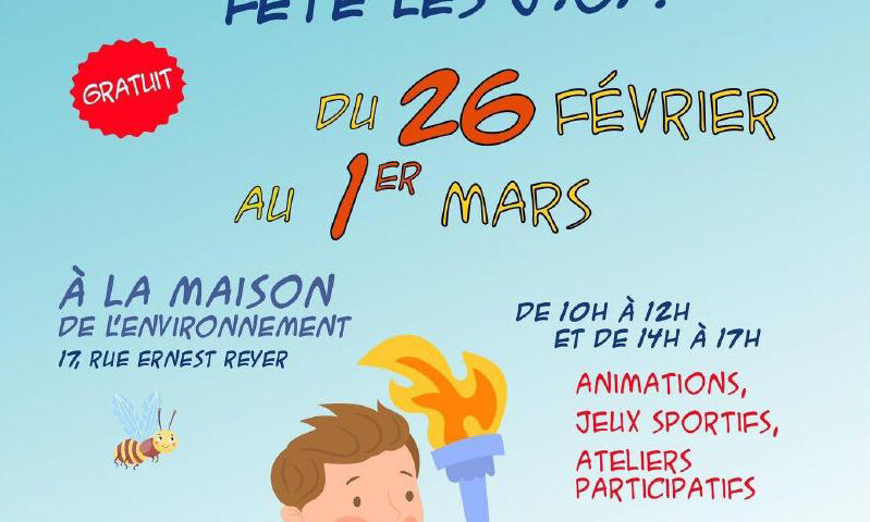 Affichette HYÈRES EN RÉCRÉ fête les J. O. du 26 février au 6 mars.