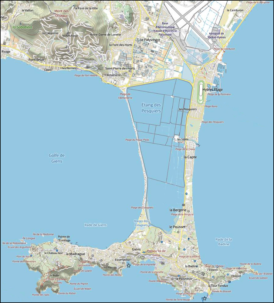 Carte (IGN) de la presqu'île de Giens.